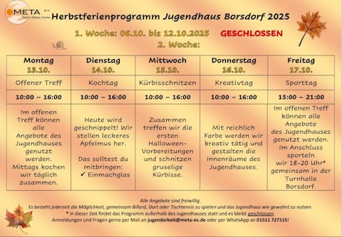 Herbstferienprogramm Jugendhaus Borsdorf